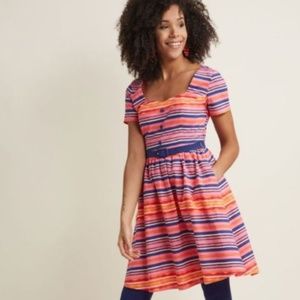 Modcloth Dress M Fit Flare Dress Striped Pinup